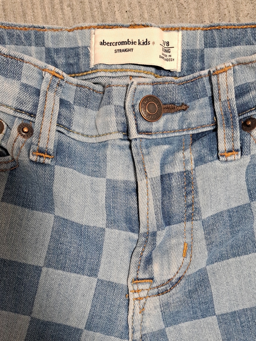 abercrombie kids Blue Check Straight Jeans 7/8 Long